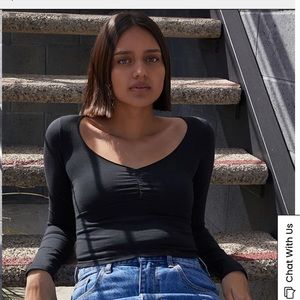 Brandy Melville Black Charlize Cinched Long Sleeve Top